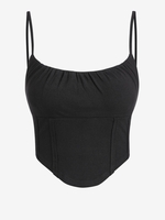 ZAFUL Haut Corset Côtelé Plissé à Bretelle S Noir