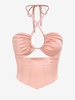 ZAFUL Haut Corset Découpé Croisé à Col Halter L Rose clair