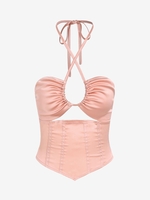 ZAFUL Haut Corset Découpé Croisé à Col Halter M Rose clair