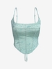 ZAFUL Haut Corset Fleur en Jacquard en Satin à Lacets L Vert clair