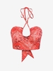 ZAFUL Haut Court à Imprimé Ethnique Noué à Col Halter M Rouge