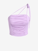 ZAFUL Haut Court Asymétrique Noué à Une Epaule à Volants L Violet clair