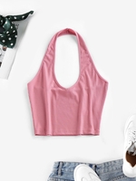 ZAFUL Haut Court Côtelé à Col Halter M Rouge blush