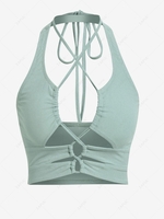 ZAFUL Haut Court Côtelé sans Dos à Lacets à Col Halter Xl Vert clair