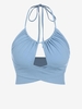 ZAFUL Haut Court Côtelé Tordu Découpé à Col Halter S Bleu clair
