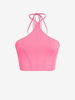 ZAFUL Haut Court Découpé à Epaule Dénudée à Col Halter L Rose clair