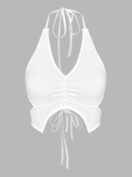 ZAFUL Haut Court Découpé Noué sans Dos à Col Halter M Blanc