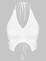 ZAFUL Haut Court Découpé Noué sans Dos à Col Halter S Blanc