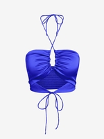 ZAFUL Haut Court Découpé Plissé Ouvert Au Dos à Col Halter M Bleu