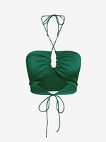 ZAFUL Haut Court Découpé Plissé Ouvert Au Dos à Col Halter M Vert profond