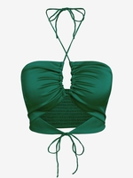ZAFUL Haut Court Découpé Plissé Ouvert Au Dos à Col Halter S Vert profond