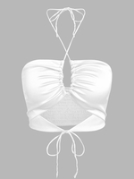 ZAFUL Haut Court Découpé Plissé Ouvert Au Dos à Col Halter Xl Blanc