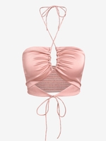 ZAFUL Haut Court Découpé Plissé Ouvert Au Dos à Col Halter Xl Rose clair