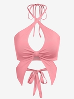 ZAFUL Haut Court Découpé sans Dos à Col Halter avec Nœud Papillon Xl Rose clair