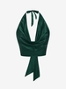 ZAFUL Haut Court Drapé avec Nœud Papillon en Satin à Col Halter Xl Vert profond