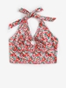 ZAFUL Haut Court Fleuri Bague en O à Col Halter S Rouge