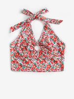ZAFUL Haut Court Fleuri Bague en O à Col Halter S Rouge