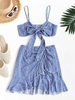 ZAFUL Haut Court Noué à Imprimé Fleuri à Bretelle et de Mini Jupe Sanglée S Bleu