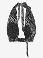 ZAFUL Haut Court Noué Cachemire Bouclé à Col Halter L Noir