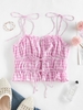 ZAFUL Haut Court Noué Plissé à Bretelle en Vichy Xl Rose léger