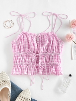 ZAFUL Haut Court Noué Plissé à Bretelle en Vichy Xl Rose léger