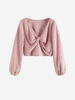 ZAFUL Haut Court Texturé Fourré Tordu en Avant S Rose clair