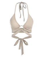 ZAFUL Haut Côtelé Bague en O Tournesol à Col Halter Xl Café lumière