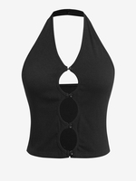 ZAFUL Haut Côtelé Découpé sans Dos à Col Halter M Noir