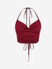 ZAFUL Haut Côtelé Plissé sans Dos à Col Halter L Rouge foncé
