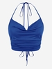 ZAFUL Haut Côtelé Plissé sans Dos à Col Halter M Bleu profond