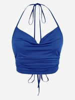 ZAFUL Haut Côtelé Plissé sans Dos à Col Halter M Bleu profond