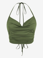 ZAFUL Haut Côtelé Plissé sans Dos à Col Halter M Vert clair