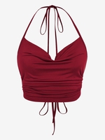 ZAFUL Haut Côtelé Plissé sans Dos à Col Halter S Rouge foncé