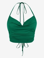 ZAFUL Haut Côtelé Plissé sans Dos à Col Halter S Vert profond