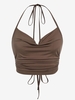 ZAFUL Haut Côtelé Plissé sans Dos à Col Halter Xl Café profond