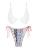 ZAFUL Haut de Bikini Bandeau à Ourlet Côtelé Style Bohémien et Bas Cousu Taille unique Blanc