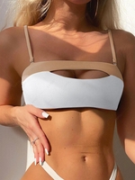 ZAFUL Haut de Bikini Bandeau Côtelé à Bretelle Détachable en Blocs de Couleurs M Blanc