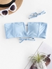 ZAFUL Haut de Bikini Bandeau Texturé à Armature en V L Bleu clair
