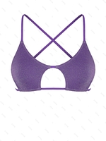 ZAFUL Haut de Bikini Brillant Métallisé Croisé à Paillettes S Pourpre
