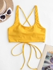 ZAFUL Haut de Bikini Court Croisé au Dos à Col U L Jaune