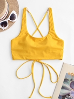 ZAFUL Haut de Bikini Court Croisé au Dos à Col U L Jaune