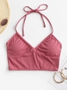 ZAFUL Haut de Bikini Court Côtelé à Col Halter M Rose clair