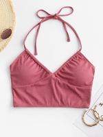 ZAFUL Haut de Bikini Court Côtelé à Col Halter M Rose clair