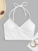 ZAFUL Haut de Bikini Court Côtelé à Col Halter S Blanc