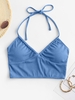 ZAFUL Haut de Bikini Court Côtelé à Col Halter S Bleu