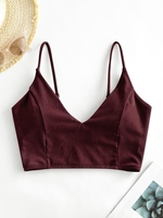 ZAFUL Haut de Bikini Court Côtelé S Rouge foncé