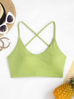 ZAFUL Haut de Bikini Croisé Côtelé à Lacets S Vert