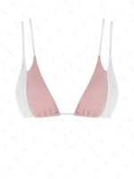 ZAFUL Haut de Bikini Côtelé à Double Bretelle en Blocs de Couleurs L Rose léger