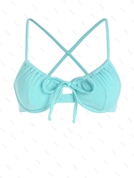 ZAFUL Haut de Bikini Côtelé Croisé avec Nœud Papillon à Armature S Bleu clair