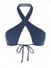 ZAFUL Haut de Bikini Côtelé Croisé avec Nœud Papillon à Col Halter L Bleu profond